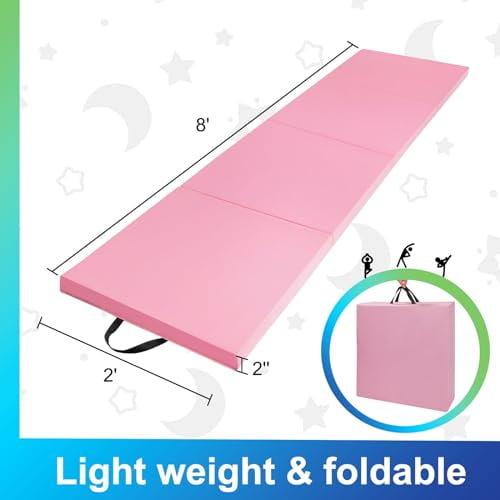 Folding Gymnastics Mat, Multi-Size 6' /8' /10' Length Exercise Mat with Hook & Loop Fastener or Folding Gym Mat Tumbling Mat Yoga Mat - Exercise Aerobics Mats Stretching Fitness fo