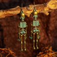 thumbnail image 3 of Pendientes de Halloween para mujer, pendientes largos de estilo gótico con diseño de esqueleto, de Halloween, dorados, 3 of 5