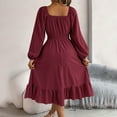 thumbnail image 5 of Efsteb 2025 Dresses for Women Trendy Fall Long Lantern Sleeve Square Neck Elastic Waist Ruffle Swing Dresses (Wine,M), 5 of 7