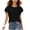 *Black, variant on Women's Double Ruffle Flutter Sleeve Top , Ladies' Crew Neck Casual Tunic , Summer Short Sleeve Shirts For Women,Army Green,S-2XL
