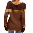 thumbnail image 4 of PEASKJP Women Autumn Winter Colorblock Pullover Sweaters Round Neck Striped Slim Fitting Knitwear Tops(Coffee,M), 4 of 6