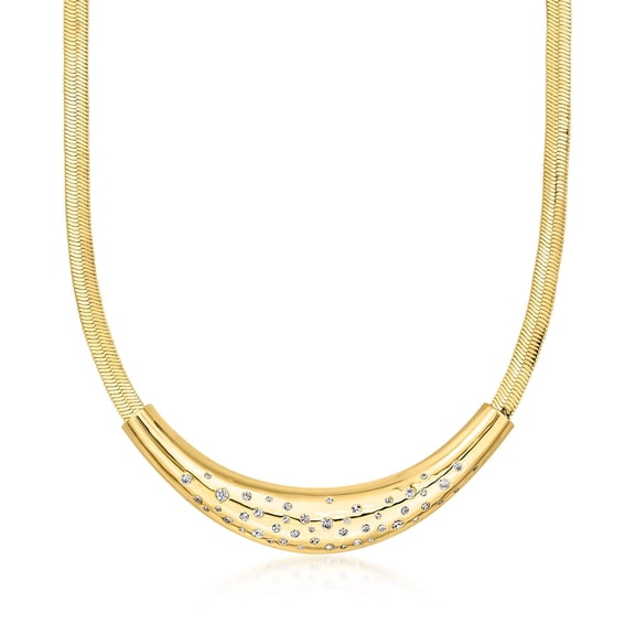 Ross-Simons 14kt Yellow Gold-Plated Herringbone Necklace With 1.75 ct. t.w. Czs, Women's, Adult