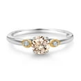 thumbnail image 2 of Gem Stone King 925 Sterling Silver and 10K Yellow Gold Peach Morganite and White Lab Grown Diamond 3 Stone Engagement Ring for Women (0.43 Cttw, Round Gemstone October Birthstone, Size 7), 2 of 4