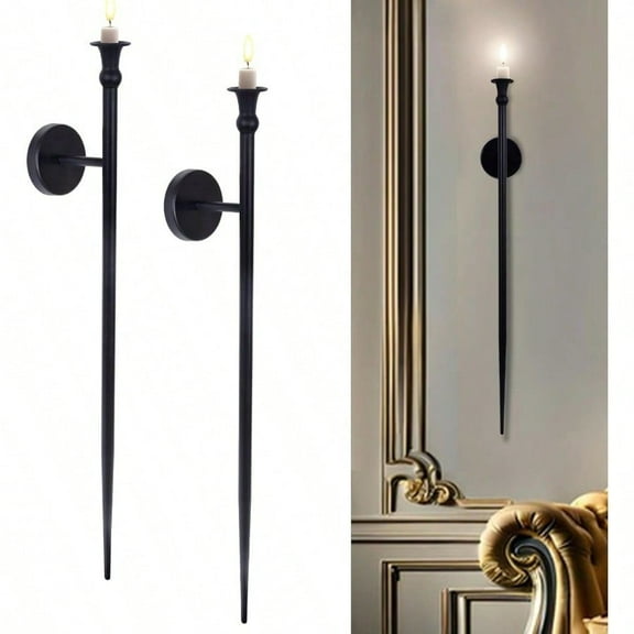 Candle Sconces Long Wall Candle Holder Set of 2 Black Long Wall Candle Sconce Retro Chic Wall Sconces Candle Holder Decoration for Dining Room Living Room Office Bathroom