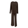thumbnail image 5 of Iyufng Womens Two Piece Sets Loose Round Neck Long Sleeve Tops Elastic Waist Wide Leg Pants Loungewear Sets, 5 of 7