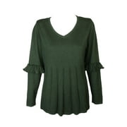 Style & Co Petite Dark Ivy Pleated Ruffle-Sleeve V-Neck Sweater PP