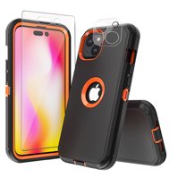 Xhy iPhone 14 Case with Screen and Lens Protector Military Grade Heavy Duty 3 in 1 Shockproof Armor Rugged Durable Detachable for iPhone 14 6.1 inch 2022 Phone - Black Orange