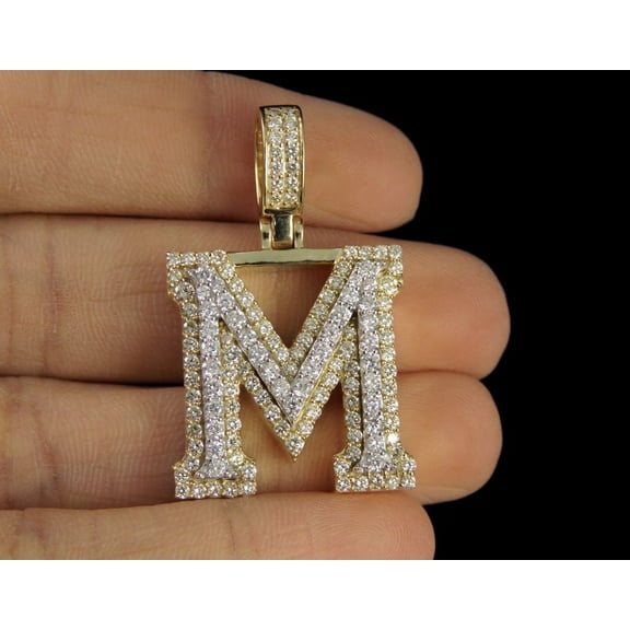 New Jewels 2Ct Round Cut Real Moissanite Custom Initial Alphabet ''M'' Letter Pendant 14K Yellow Gold Plated