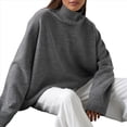 thumbnail image 2 of Suéter de Mujer, Jersey de Punto Grueso de Larga con Dobladillo Alto y Bajo, Jersey Básico de Moda para Otoño e Invierno Gris M, 2 of 10