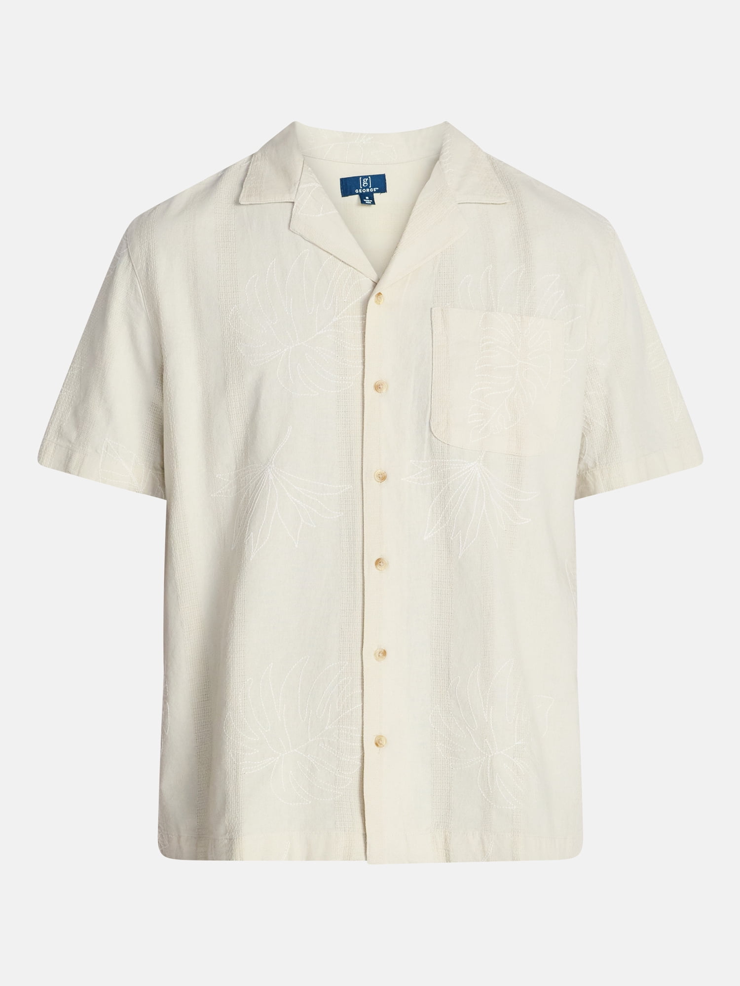 George Men's Embroidered Camp Shirt with Short Sleeves, Sizes S-5XL