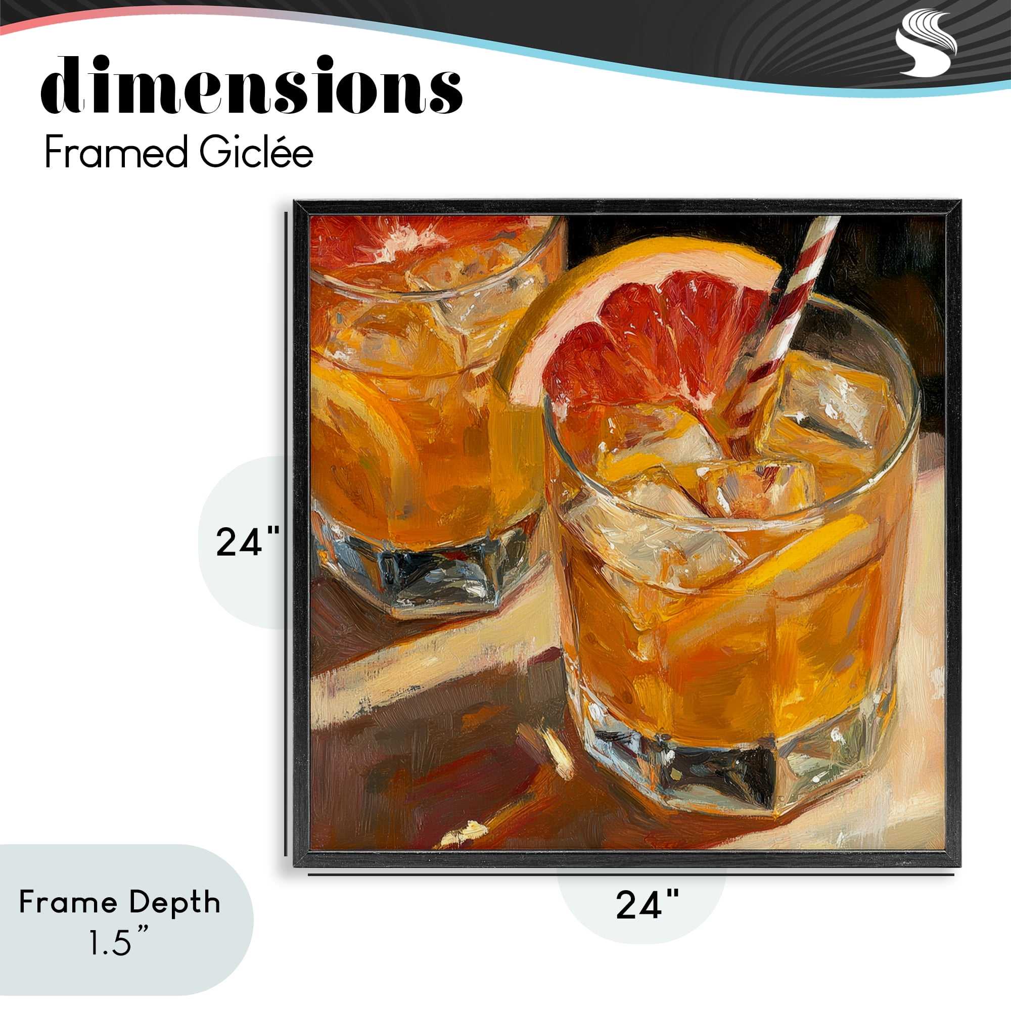 Stupell Industries Grapefruit Cocktail with Ice Cubes Black Framed Giclee Art, design by Petal Prints Design
