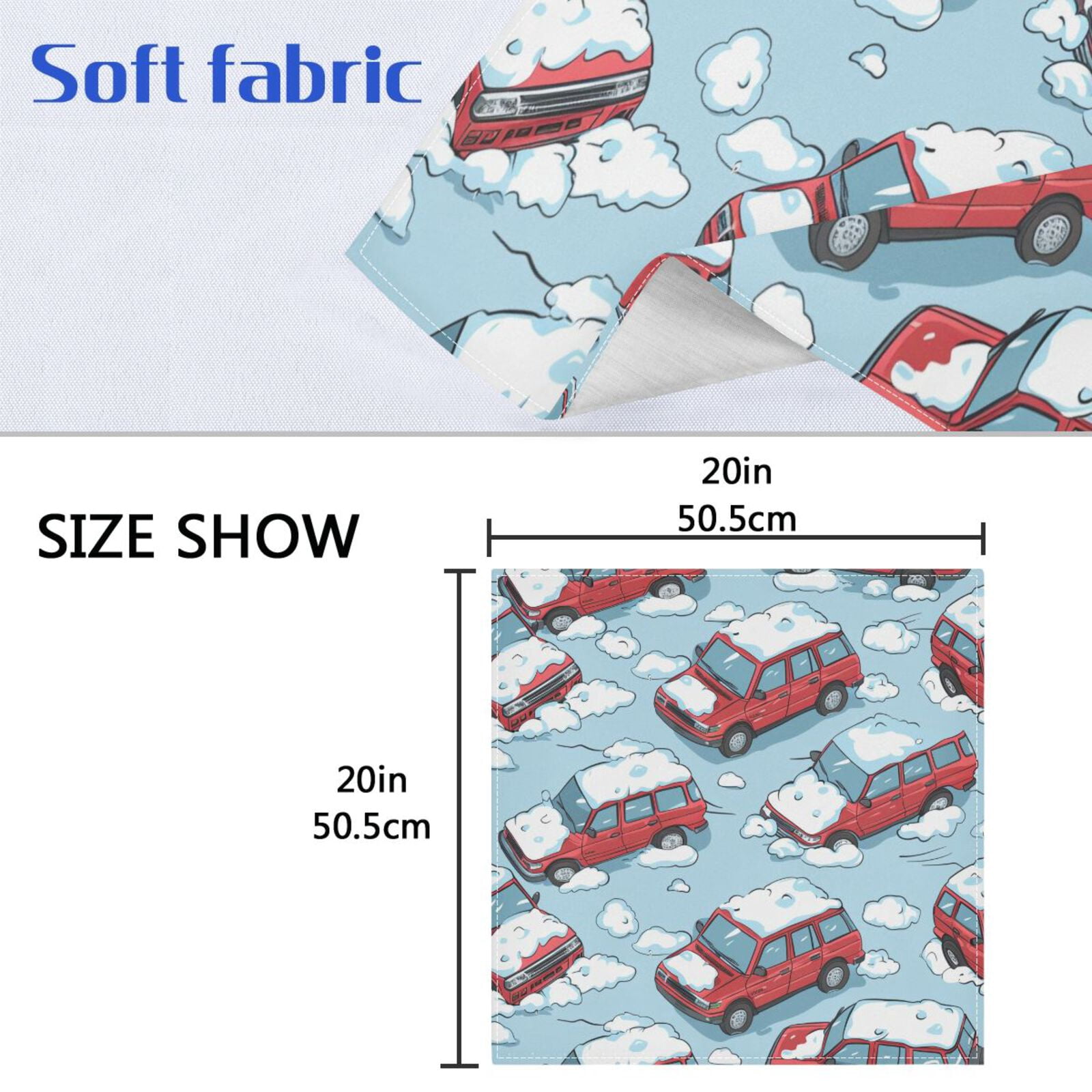 JSTEL Snow Cars Cloth Napkins Set of 6, 20x20 Inch Washable and Reusable Napkin for Decoupage Dinner Party Everyday Use