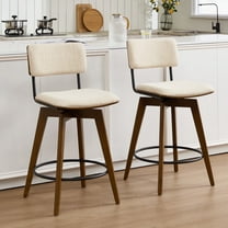 Zesthouse Swivel Counter Height Bar Stools Set of 2, 26" Upholstered Linen Barstools with Back and Walnut Wood Legs, Mid Century Modern Bar Chairs, Island Stool for Kitchen Counter, Beige