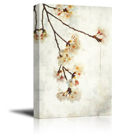 wall26 Canvas Wall Art - Watercolor Painting Style White Cherry Blossom on Branch - Giclee Print Gallery Wrap Modern Home Art Ready to Hang - 16x24 inches