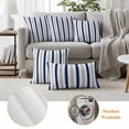 thumbnail image 6 of Navy Blue Stripe Outdoor Waterproof Pillow Covers, Geometric Grey White Vertical Striped Decorative Square Throw Pillowcase Sofa Cushion Sham for Patio/Couch/Chair, 24"x24" 2 Pack, 6 of 8