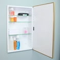 thumbnail image 3 of 16x26 Parker Metro Metal Framed Rectangle Recessed Bathroom Medicine Cabinet, Floating Mirror, 14x24 in-Wall Opening, Powder-coated Steel, Adjustable Glass Shelves, Magnet Close, Gold, 3 of 5