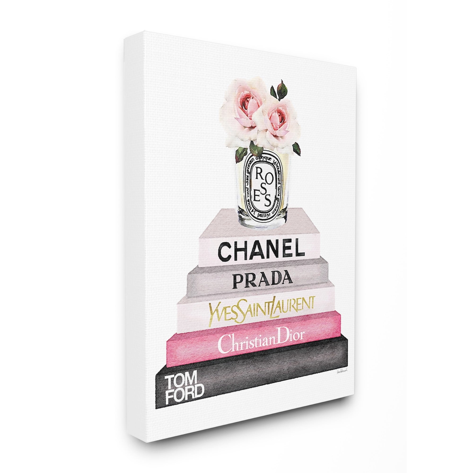 Stupell Book Stack Fashion Candle Pink Rose Canvas Art, 30 x 1.5 x 40
