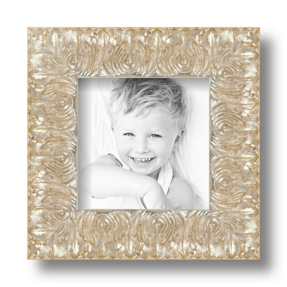 ArtToFrames 5x5 Inch Silver and Black Picture Frame, This Silver Wood Poster Frame is Great for Your Art or Photos, Comes with Regular Glass (4903)