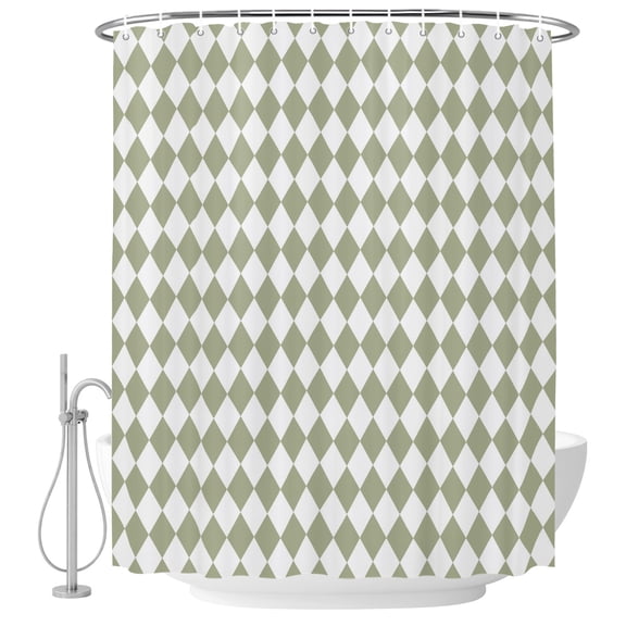 Sage Green Plaid Shower Curtain Set - Extra Long 72" x 96" Washable Bathtub Curtain with 12 Hooks, Modern Minimalist Geometric Checkered Waterproof Fabric Stall Shower Curtains for Bathroom Décor