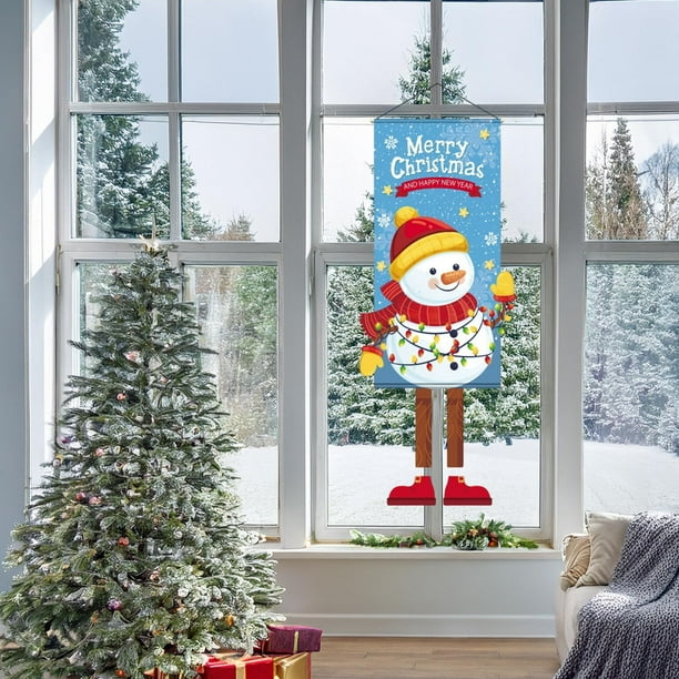 Cortinas de tela para puerta, decoraciones navideñas, telas colgantes navideñas, banderas colgantes, decoraciones para fiestas, suministros, accesorios, dibujos animados creativos, fondos impresos, te