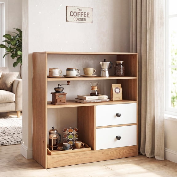 Giantex Storage Cabinet,Space-Saving Bookcase w/Fabric Drawers, Storage Shelf for Home