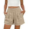 thumbnail image 2 of Pounoo Women's Shorts High Waist Linen-Like Pleated Casual Shorts Boho Classic Style Lightweight Breathable Loose-Fit Bottoms Gift, 2 of 8