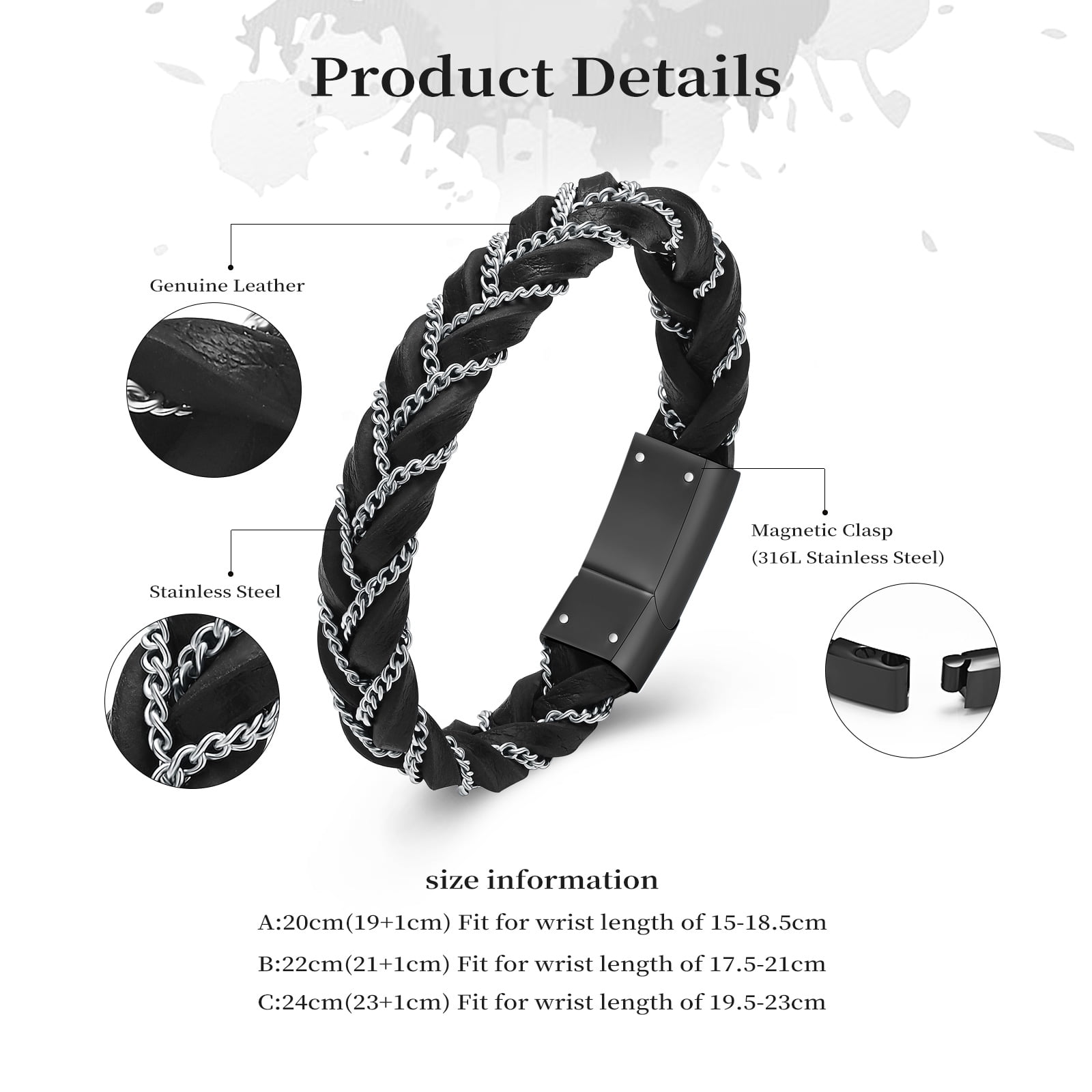 Cremation Bracelet For Ashes – Genuine Leather With Stainless Steel Magnetic Clasp, Memorial Keepsake Jewelry
