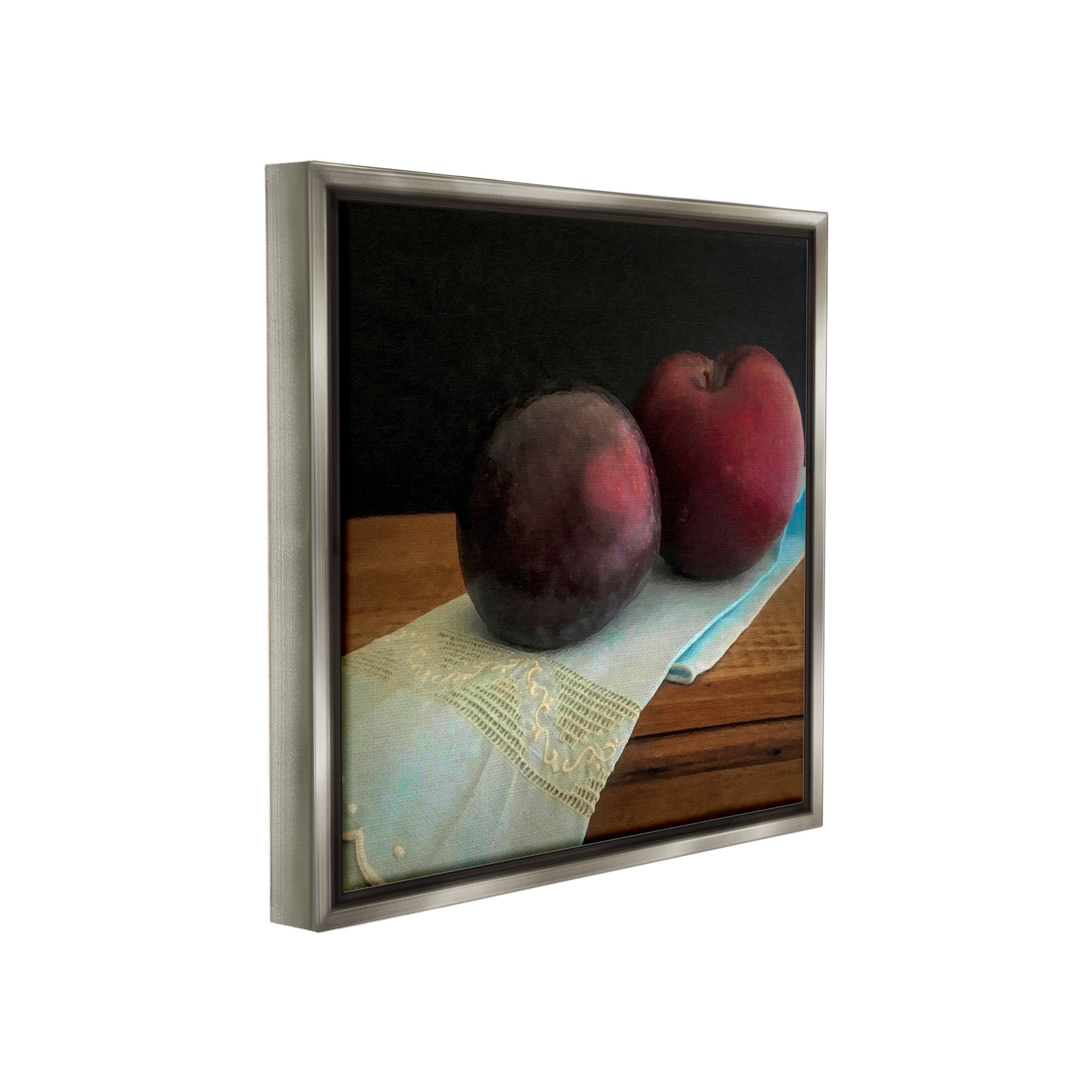 Stupell Industries Two Plums Still Life Food & Beverage Painting Gray Floater Framed Canvas Art Print Wall Art, 18 x 18