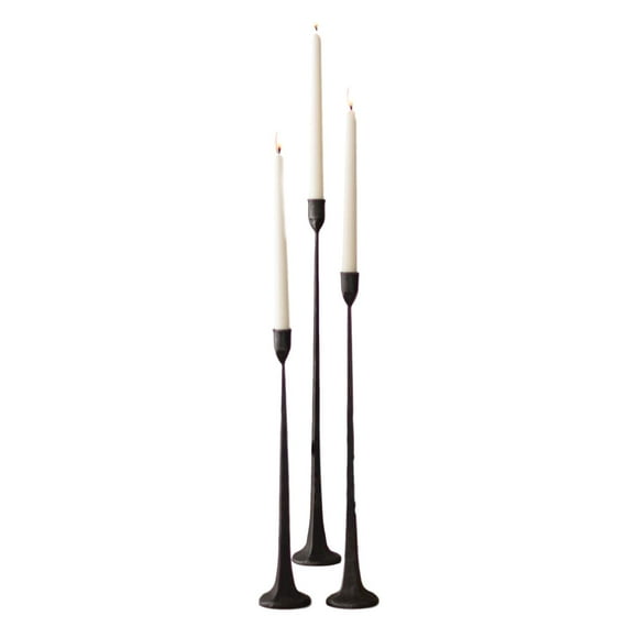Tall Cast Iron Set Three Black Candlesticks Taper Candle Holder Elegant Slim