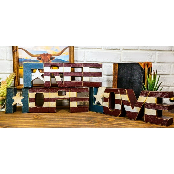 Ebros Pack of 3 USA Patriot Flag 'Free Hope Love' Word Art Desktop Sign Plaques