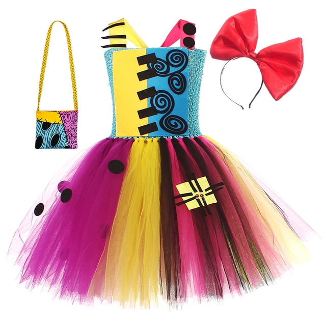 Disney New Girls Pesadilla antes de Navidad Sally Princess Dress Kids Cosplay Jack Fancy Halloween Costume Fly Sleeve Party