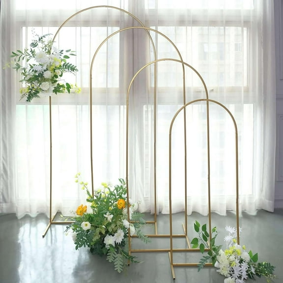 Efavormart Set of 4 | Gold Metal Frame Wedding Arch, Round Rectangular Backdrop Stand, Floral Display Frame with Semi Circle Top - 4ft, 5ft, 6ft, 7ft