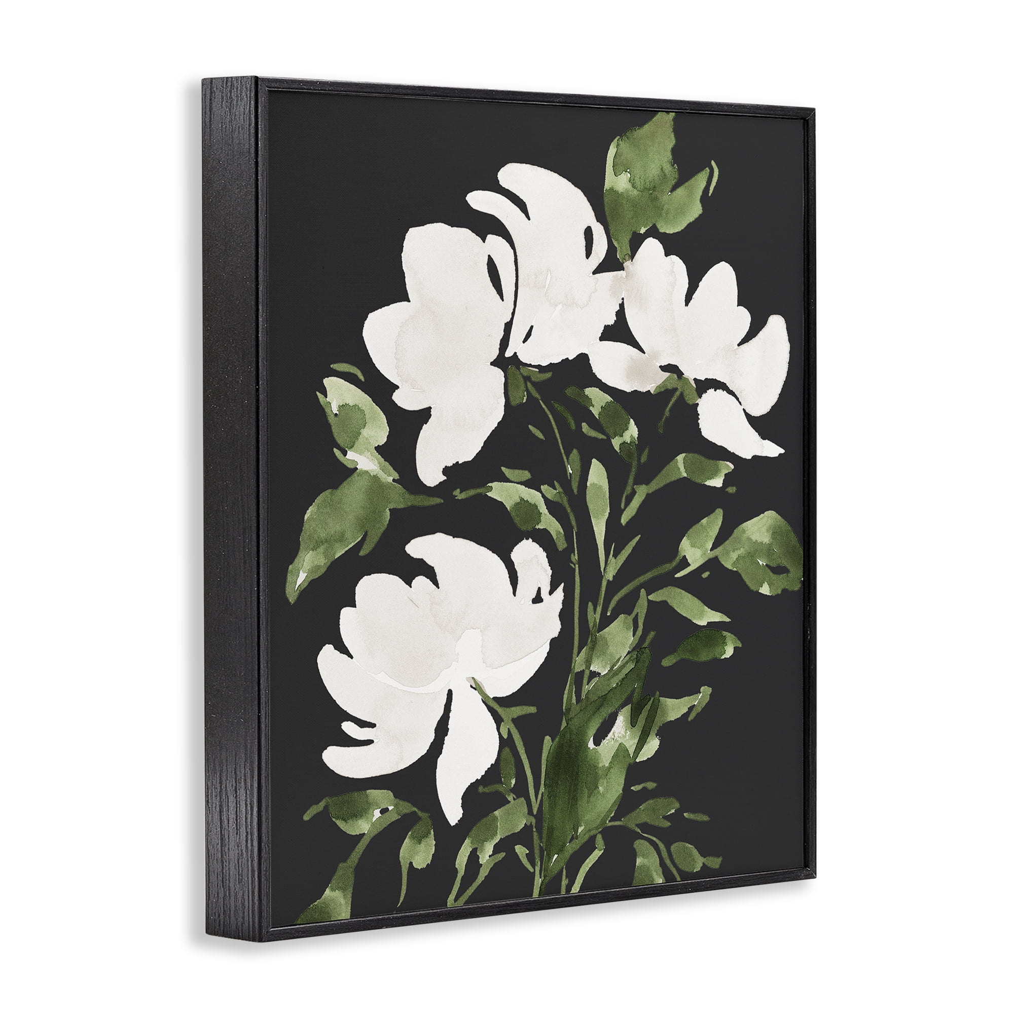 Stupell Industries White Over Black Floral Black Framed Giclee Art, design by Lucille Price