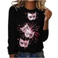 thumbnail image 2 of Cavosen Mardi Gras Womens Long Sleeve Shirts Dressy Carnival Mask Graphic Print Shirts Round Neck Party Holiday Tops Loose Trendy Festival Blouse Party Funny Tees Purple 2XL, 2 of 4