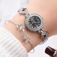 thumbnail image 3 of Reloj femenino con diamantes de imitación y esfera redonda de cuarzo con correa de aleación y pulsera (negro plateado), 3 of 4