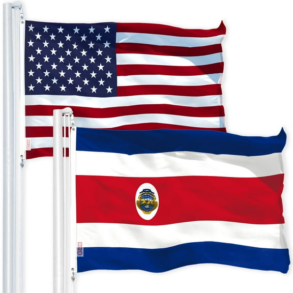 G128 Combo Pack: USA American Flag 3x5 Ft 150D Printed Stars & Costa Rica (Costa Rican) Flag 3x5 Ft 150D Printed