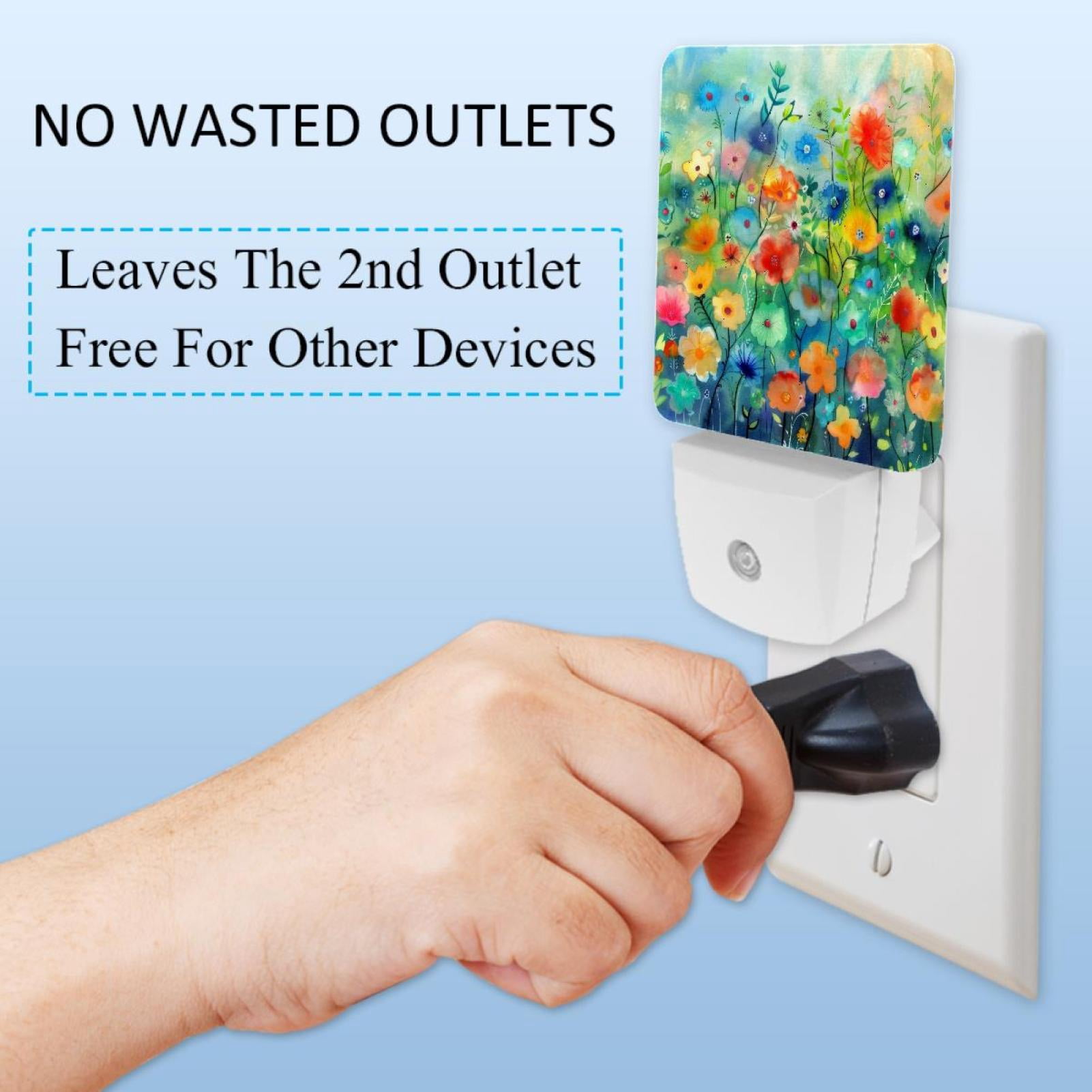 PhooArto Watercolor Floral Colorful Painting Plug in LED Night Light Auto Sensor Dusk to Dawn Decorative Night for Bedroom, Bathroom, Kitchen, Hallway, Stairs, Baby's Room, Energy Saving