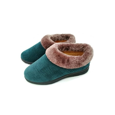 

Lacyhop Ladies Walking Breathable Winter Shoes Lightweight Fuzzy Collar Flats Comfortable Slip On Warm Casual Shoe Green 6.5