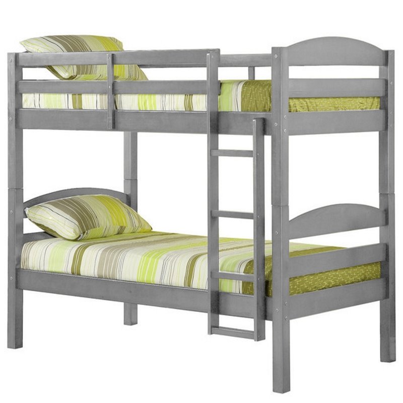 Pemberly Row Twin over Twin Solid Wood Bunk Bed in Gray