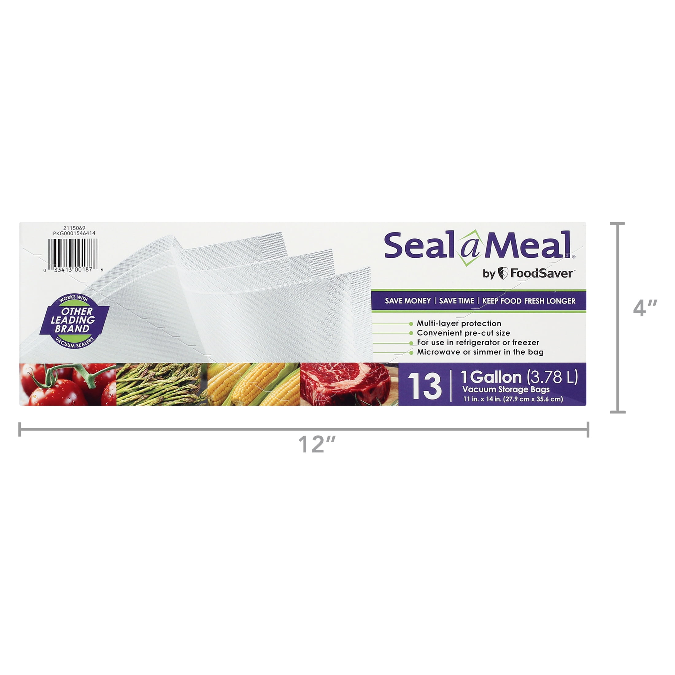 (4 pack) Seal-a-Meal Gallon Vacuum Sealer Bags (11" x 14"), 13-Count BPA-Free Vacuum Seal Bags for Food Storage and Meal Prep, Works With Seal-a-Meal and FoodSaver Vacuum Sealer Machines