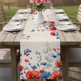 thumbnail image 5 of Blue Red Flowers Cotton Linen Table Runner for Dining Kitchen, Elegant Spring Floral Butterfly Rustic Wedding Outdoor Party Tablerunners, Dresser Scarf Coffee Tablecloth Runners 13x120 Inches, 5 of 8