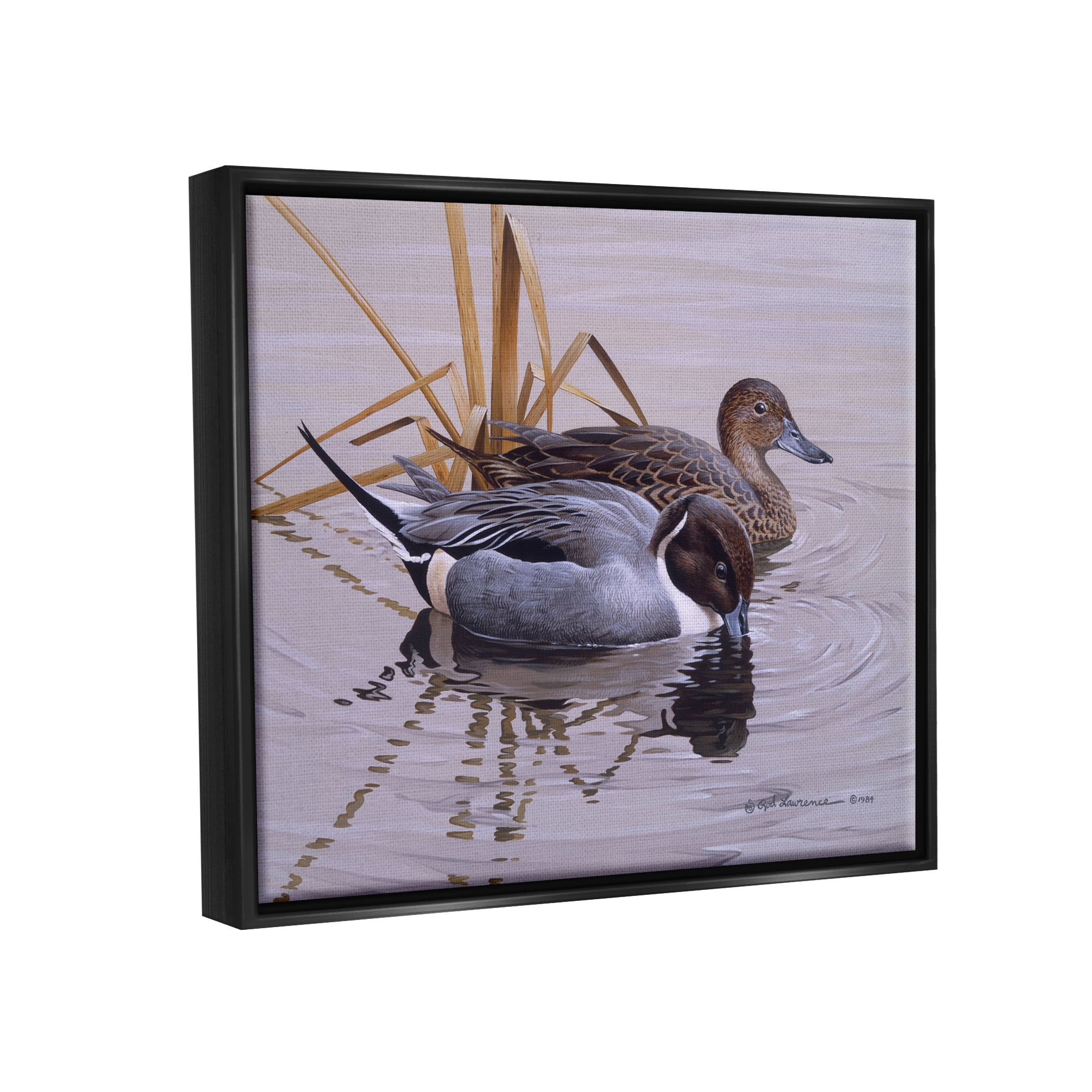 Stupell Industries Ducks with Pond Ripples Animals & Insects Painting Black Floater Framed Canvas Art Print Wall Art, 21 x 17