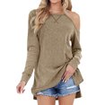 thumbnail image 1 of MY Women Solid Color Long Sleeve Cold Shoulder Side Split Casual Shirt, 1 of 4