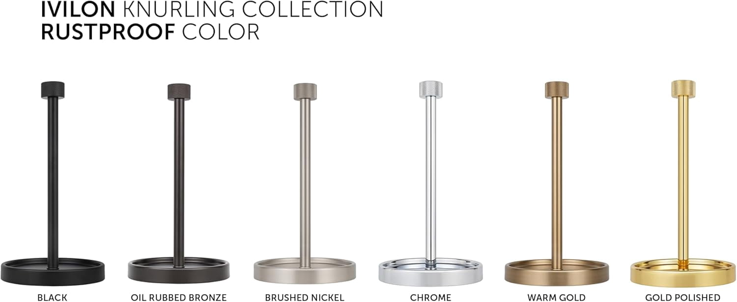 Countertop Paper Towel Holder - Modern Knurling End Cap Minimalist Design - Color Warm Gold