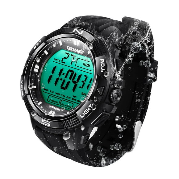 Men Boys 10 ATM Waterproof Watch Swimming Diving Watch 100m Underwater with Stopwatch, Chronograph, Alarm, Dual Time Zone, 12/24 Hour Format Selectable