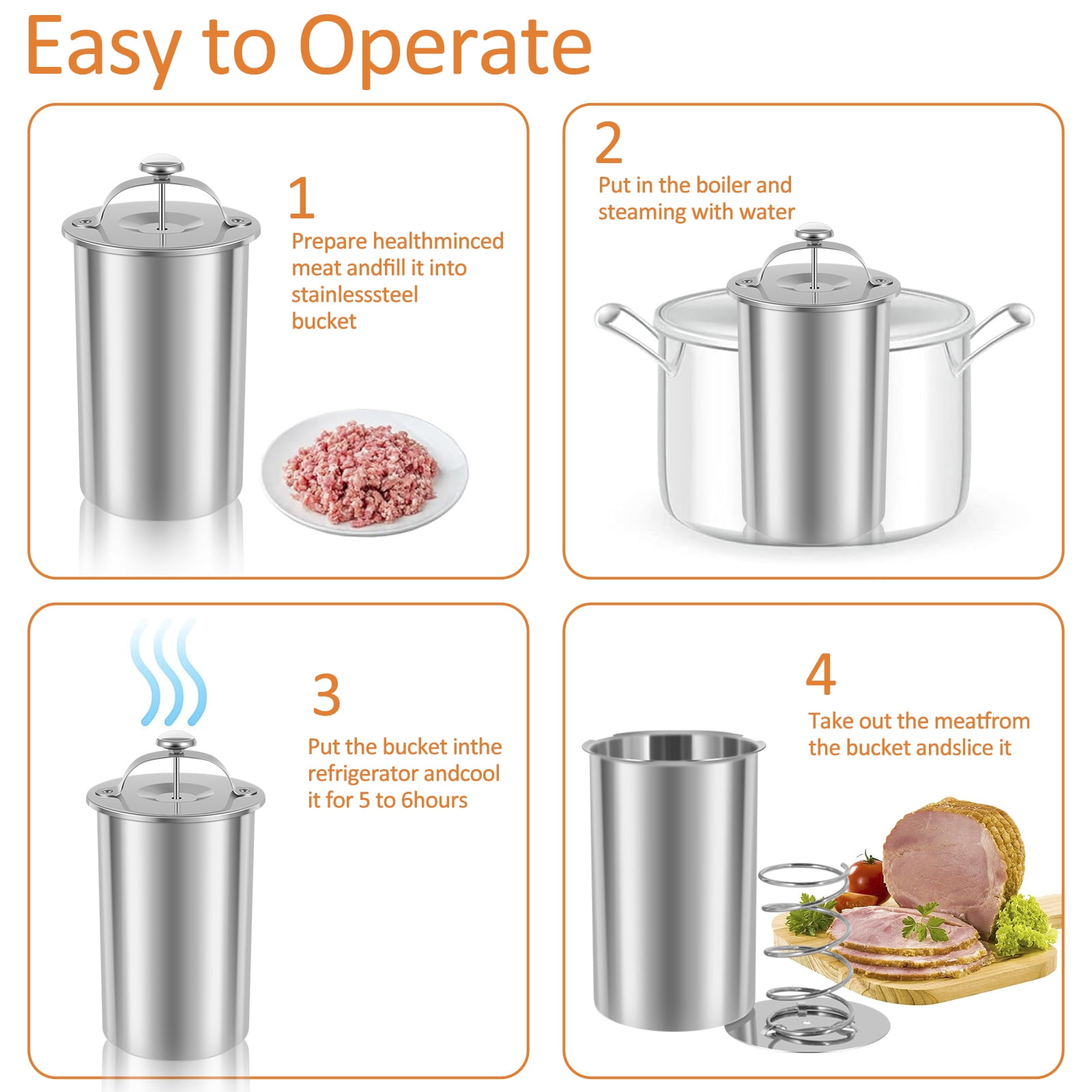 Hvxrjkn Stainless Steel Ham Maker Rustproof Meat Press Cooker with Thermometer Heat Resistant Meat Press Mold with Lid and Spring Multifunctional Deli Meat Press for Meat