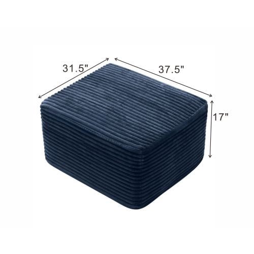 37.5" Square Corduroy Upholstered Ottoman – Soft Padded Footrest Stool, Stain-Resistant & Pet-Friendly, Multi-Functional Accent for Living Room Bedroom Decor, Blue