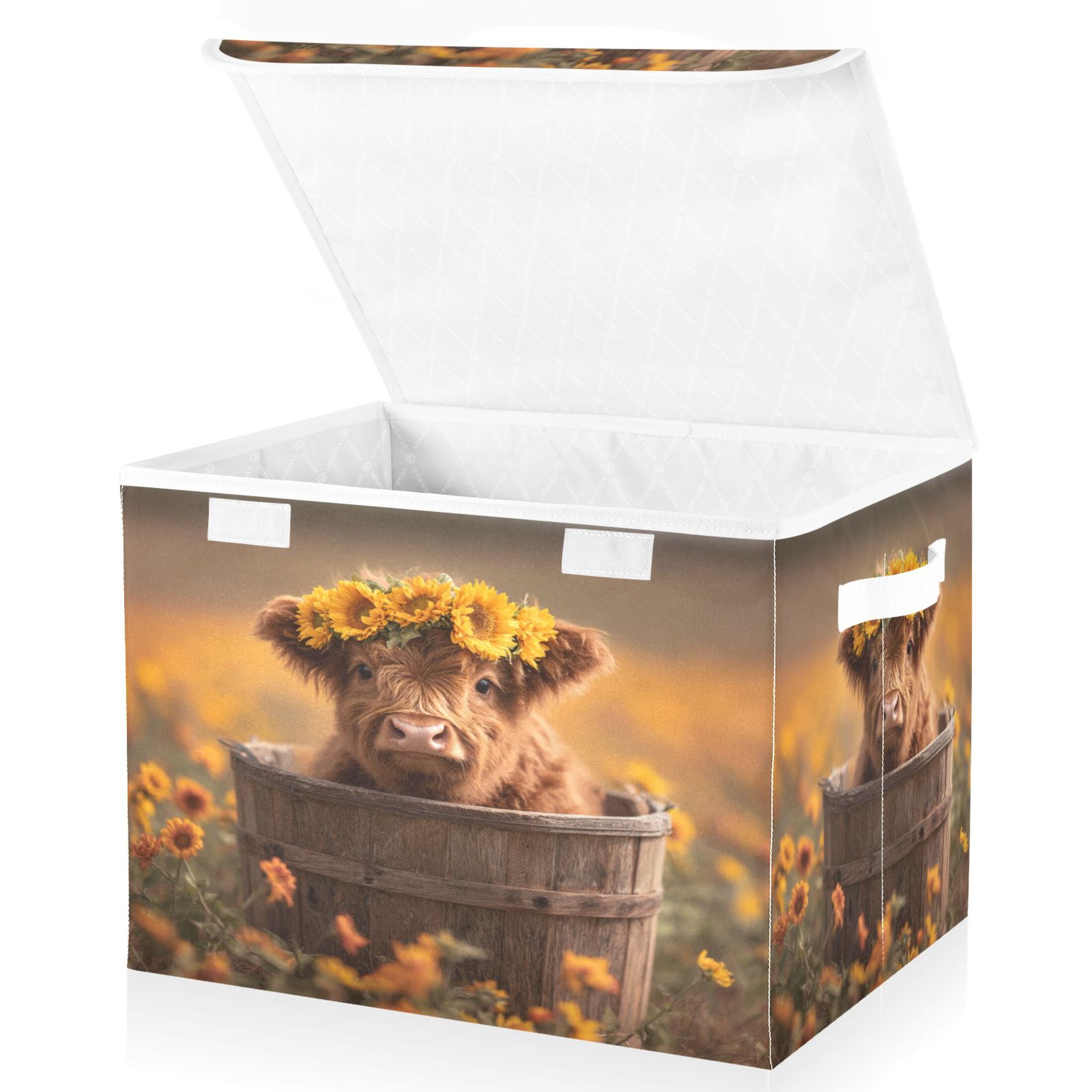 Storage Box With Lid 16.5x12.6x11.8In Lidded Home Storage Bins Foldable Stacked Household Storage Box Photo Highland Calf