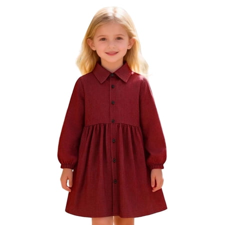 Adeawade Girl Sundress 12-13 Years Crewneck Toddler Long Sleeve Plaid Prints Dress Trend Outfits Red
