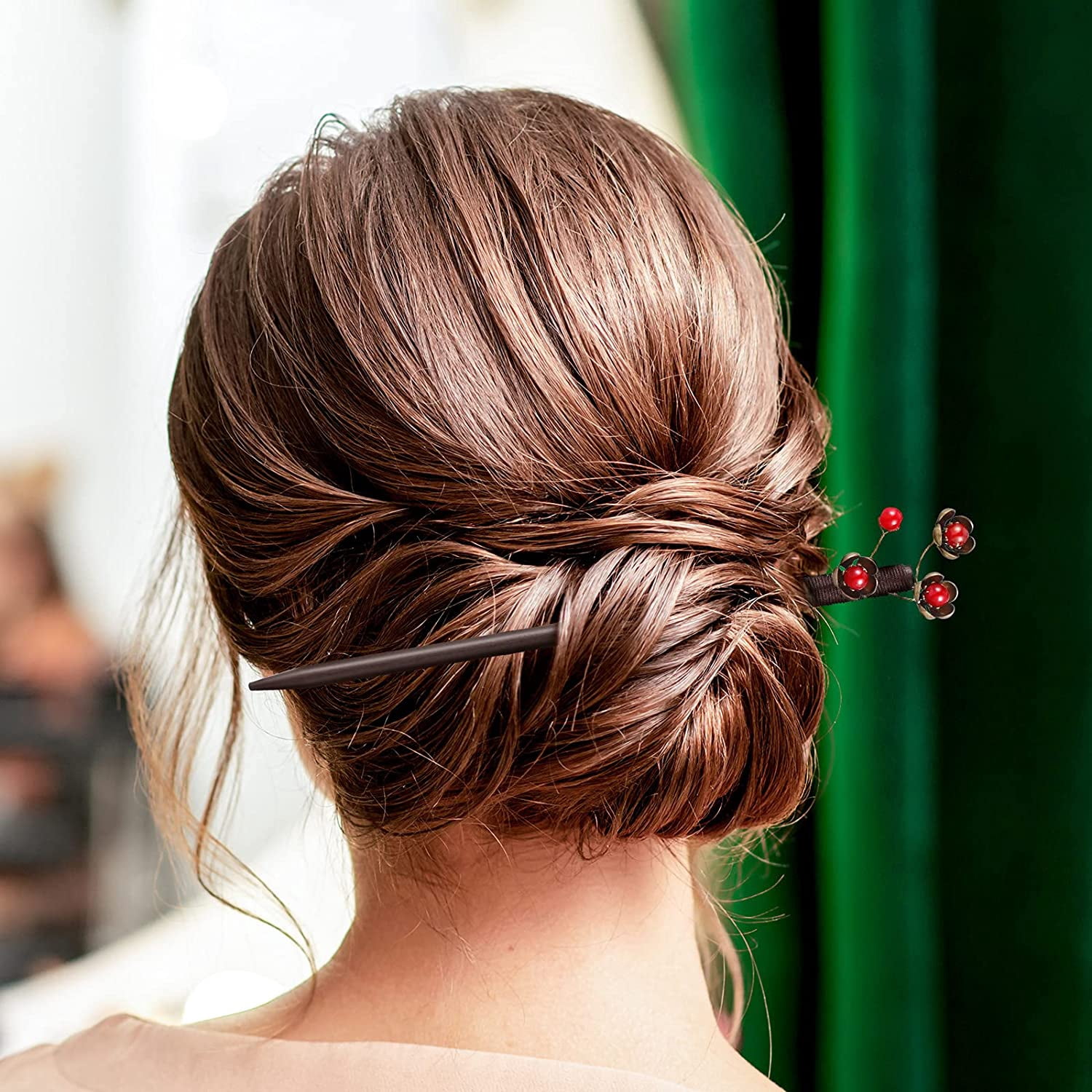 Pic à Cheveux En Bois Multicolore, Bâton De Coiffure Pour Chignon, Femme, Neuf
